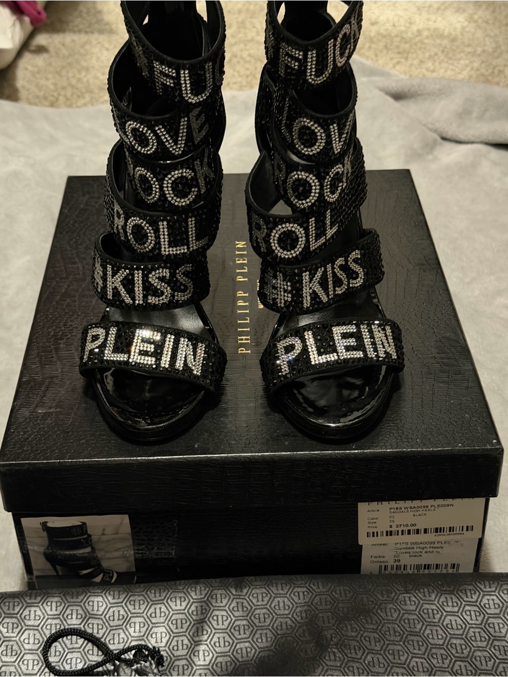 Philipp Plein Black Crystal-Embellished Strappy Heels